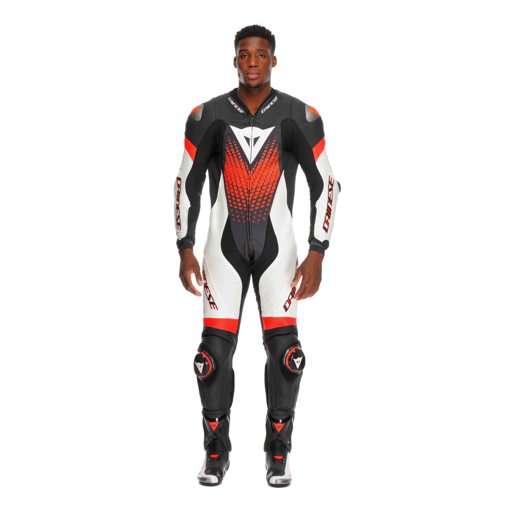 Dainese Laguna Seca 6 Combinaison en cuir intégrale – Combinaison de course perforée | Hommes | Blanc/Rouge 