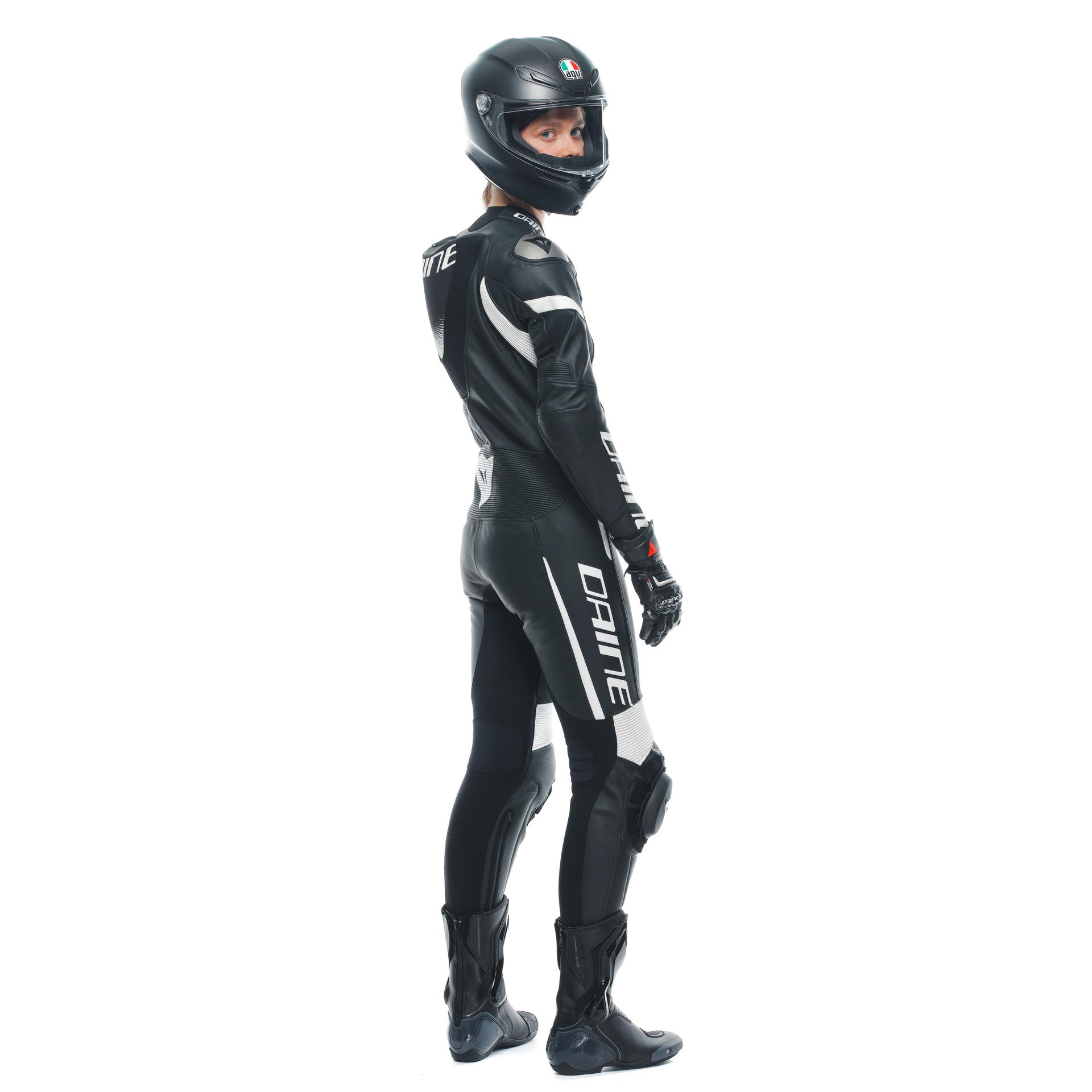 Dainese Grobnik Lady combinaison en cuir une pièce – Combinaison de course perforée | Femmes | Noir/Blanc 