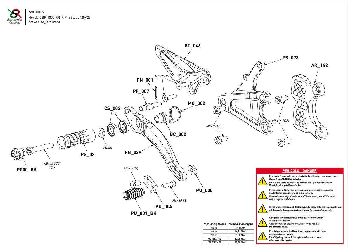 Système de frein arrière Race Bonamici Racing Honda CBR 1000 RR-R SC82 (20-25) H015 