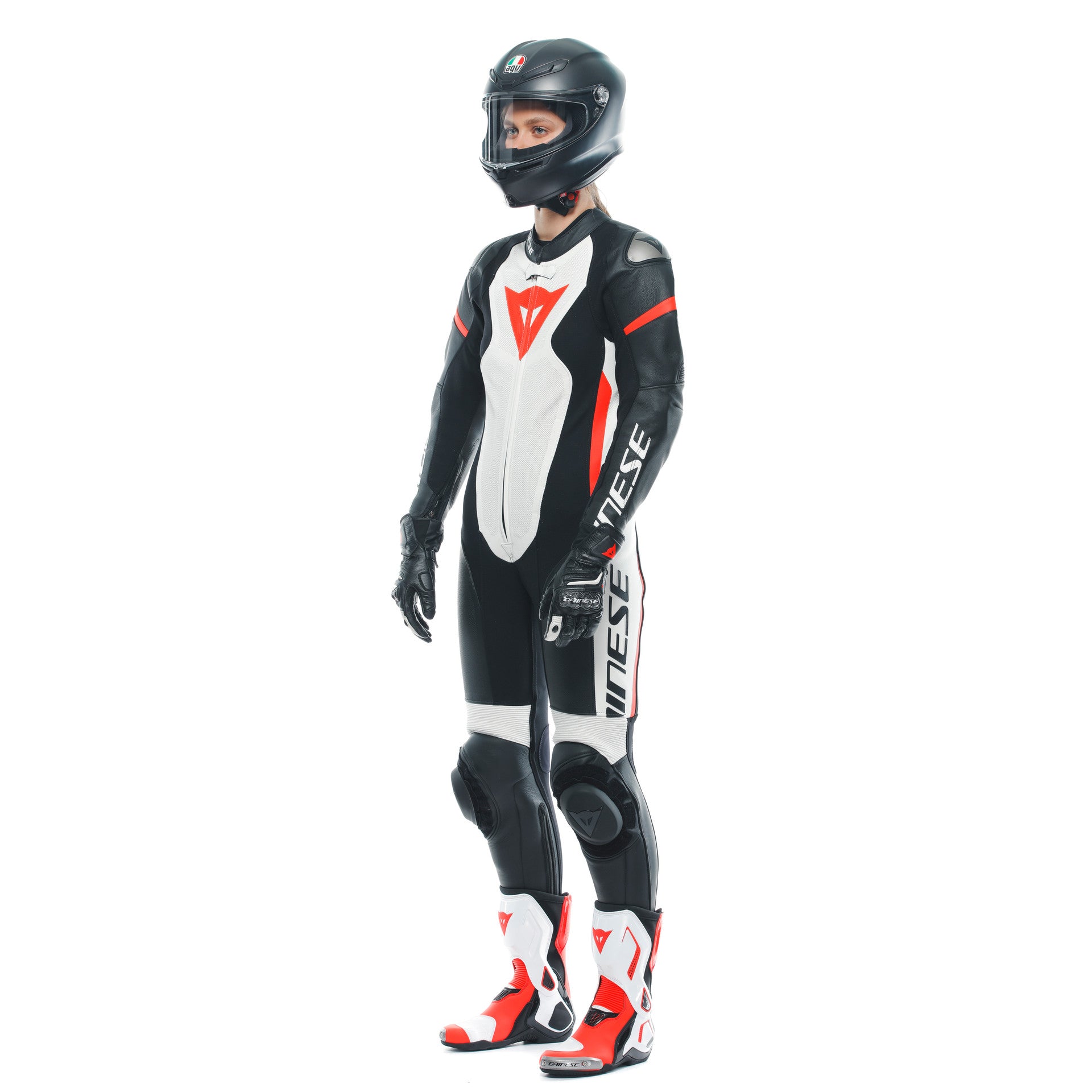 Dainese Grobnik Lady combinaison en cuir intégrale – combinaison de course perforée | Femmes | Blanc/Rouge 