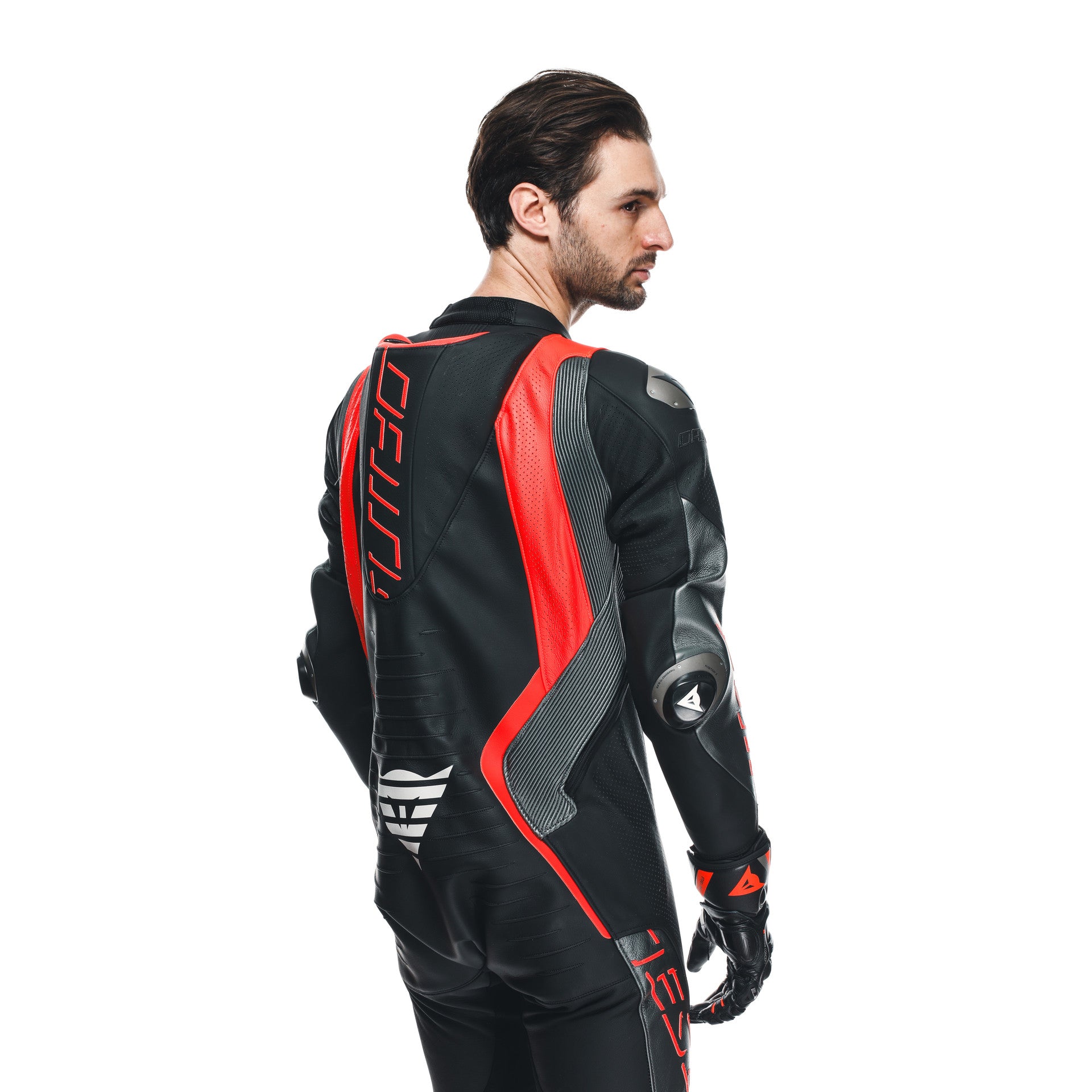 Dainese Audax D-ZIP combinaison en cuir une pièce – Combinaison de course perforée | Hommes | Noir/Rouge 