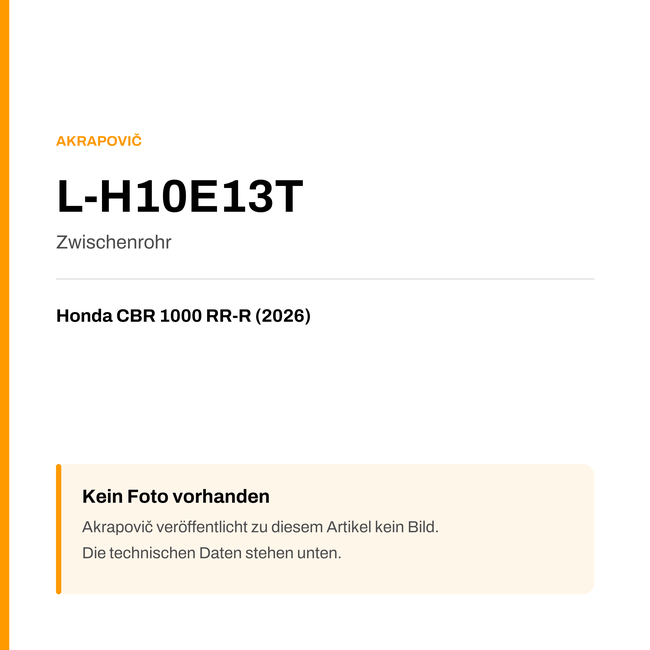 Akrapovic Zwischenrohr Honda CBR 1000 RR-R (26-26) L-H10E13T — Platzhalter, kein Herstellerfoto verfügbar