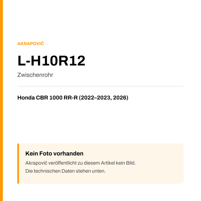 Akrapovic Zwischenrohr Honda CBR 1000 RR-R (22-26) L-H10R12 — Platzhalter, kein Herstellerfoto verfügbar