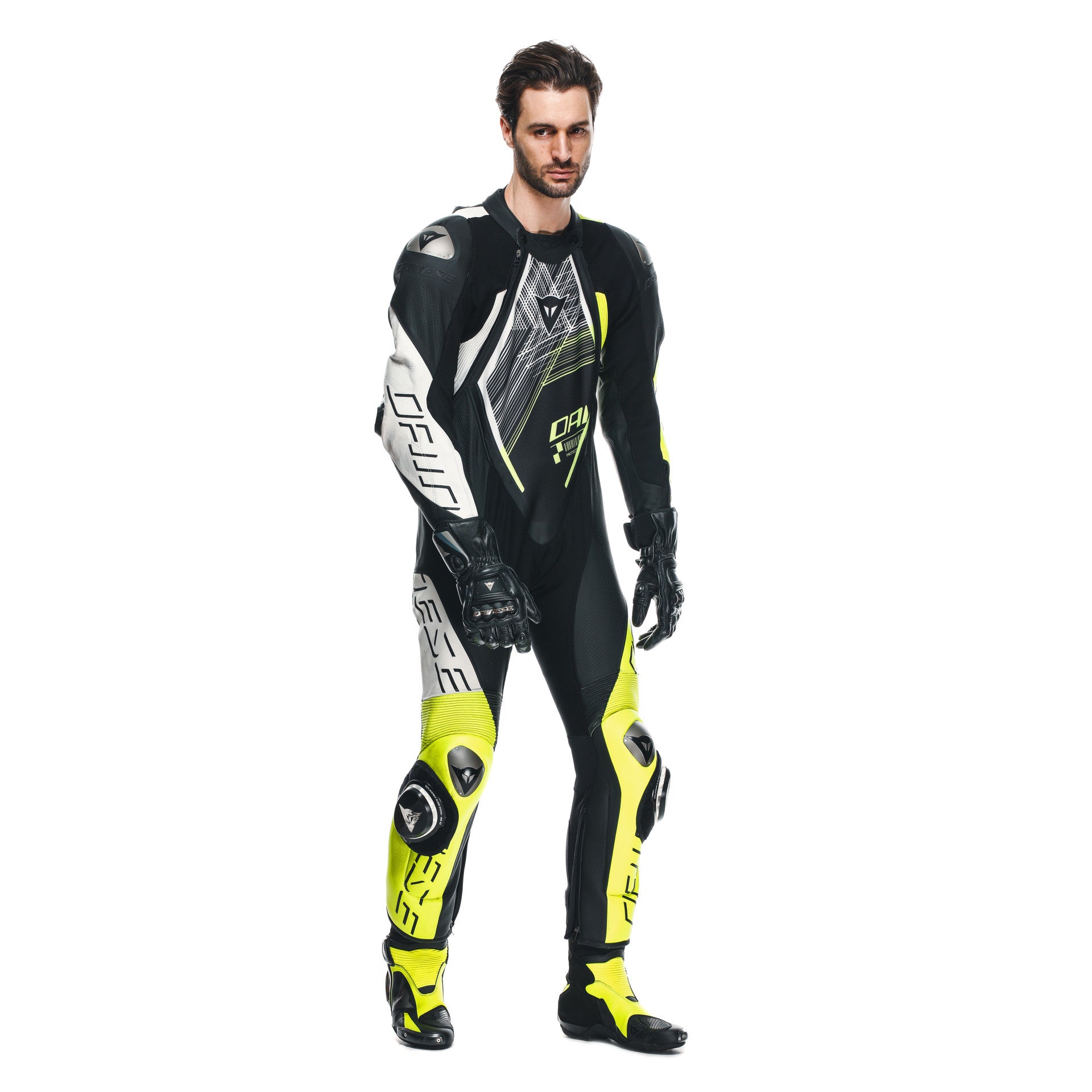 Dainese Audax D-ZIP combinaison en cuir une pièce – combinaison de course perforée | hommes | noir/jaune néon 