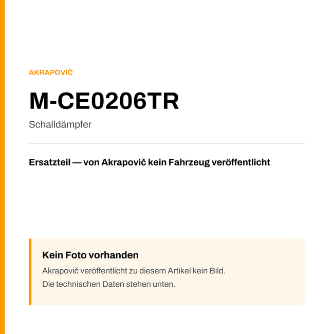 Akrapovic Schalldämpfer M-CE0206TR — Platzhalter, kein Herstellerfoto verfügbar