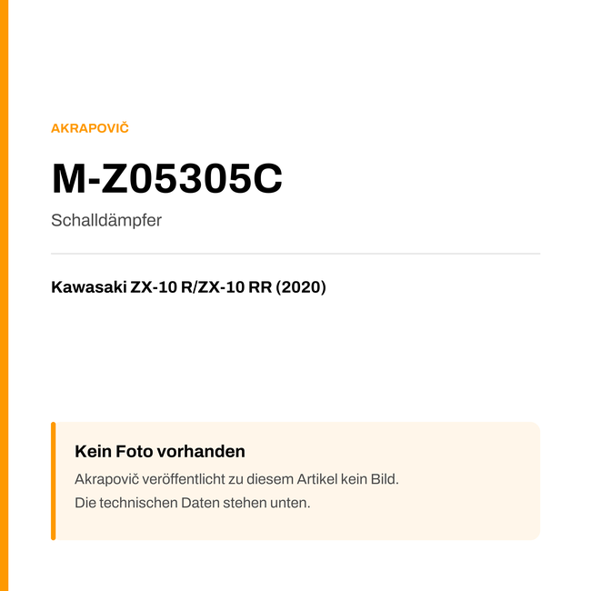 Akrapovic Schalldämpfer Kawasaki ZX-10 R / ZX-10 RR (20-20) M-Z05305C — Platzhalter, kein Herstellerfoto verfügbar