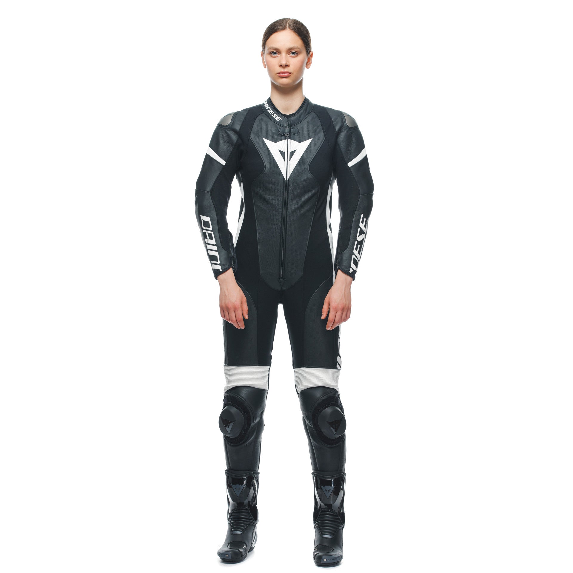 Dainese Grobnik Lady combinaison en cuir une pièce – Combinaison de course perforée | Femmes | Noir/Blanc 