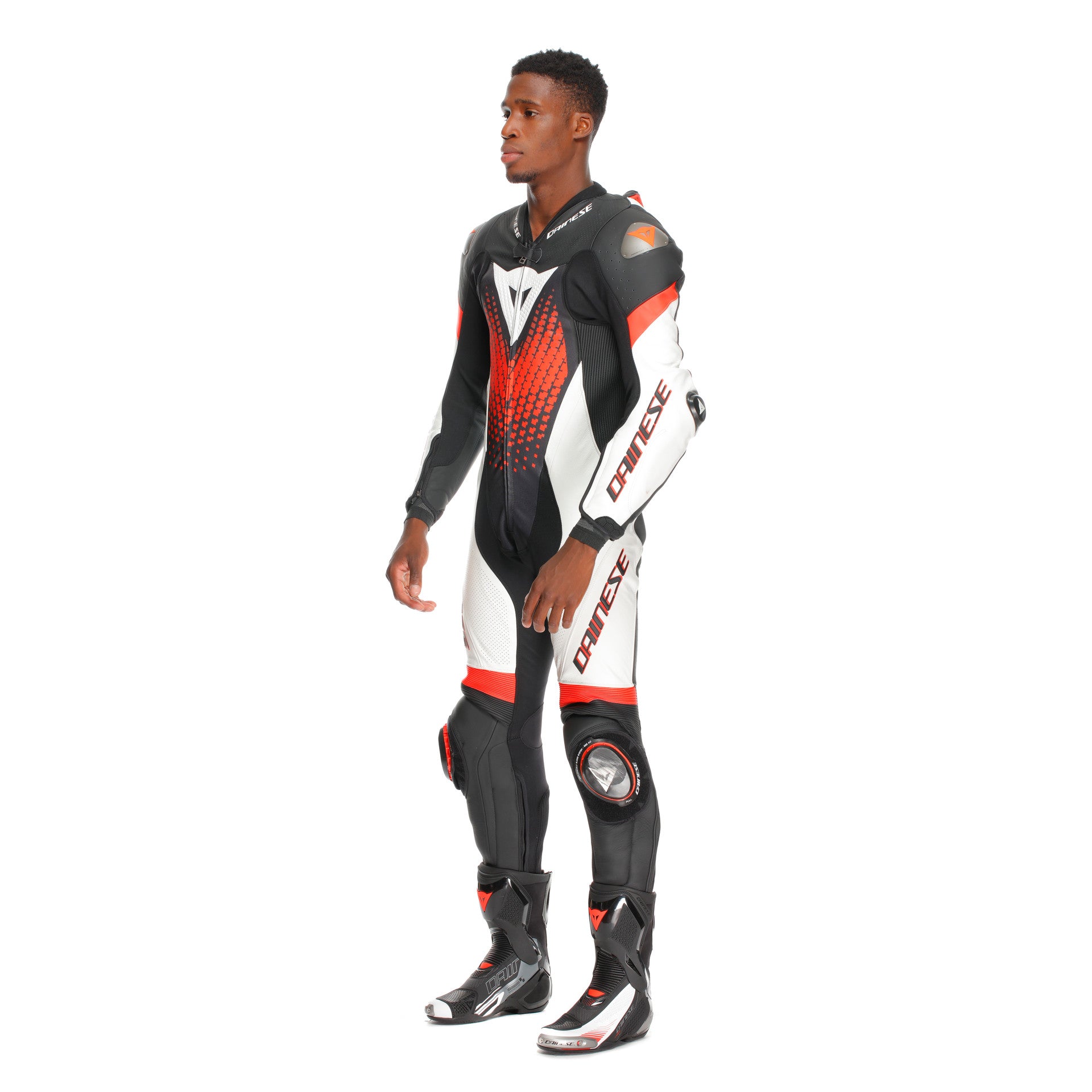 Dainese Laguna Seca 6 Combinaison en cuir intégrale – Combinaison de course perforée | Hommes | Blanc/Rouge 