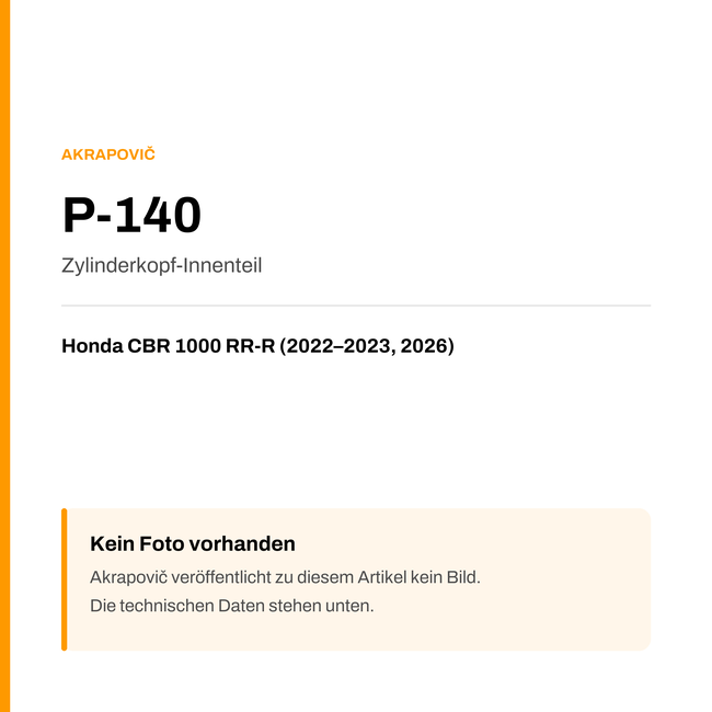 Akrapovic Zylinderkopf-Innenteil Honda CBR 1000 RR-R (22-26) P-140 — Platzhalter, kein Herstellerfoto verfügbar