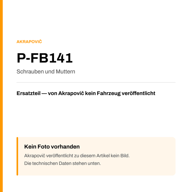 Akrapovic Schrauben und Muttern P-FB141 — Platzhalter, kein Herstellerfoto verfügbar