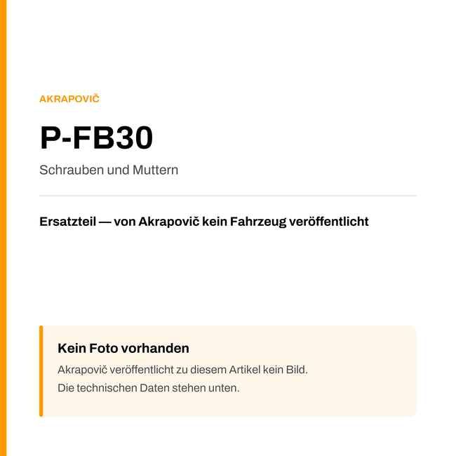 Akrapovic Schrauben und Muttern P-FB30 — Platzhalter, kein Herstellerfoto verfügbar
