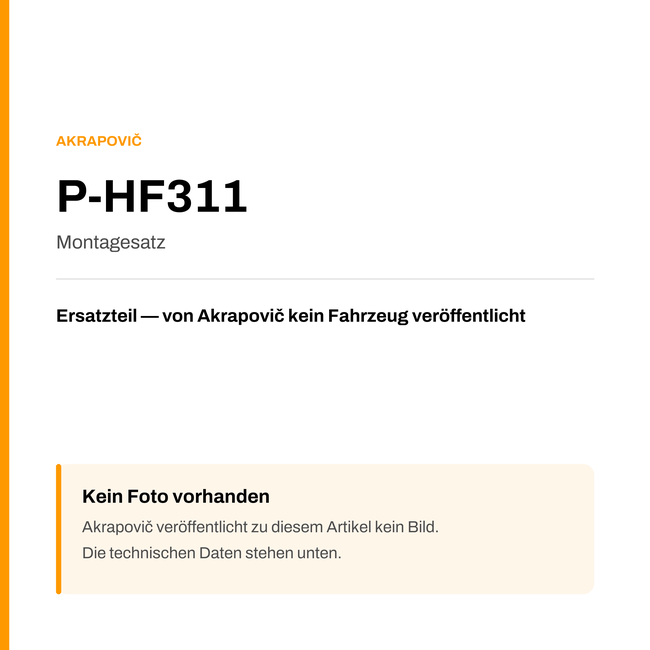 Akrapovic Montagesatz P-HF311 — Platzhalter, kein Herstellerfoto verfügbar