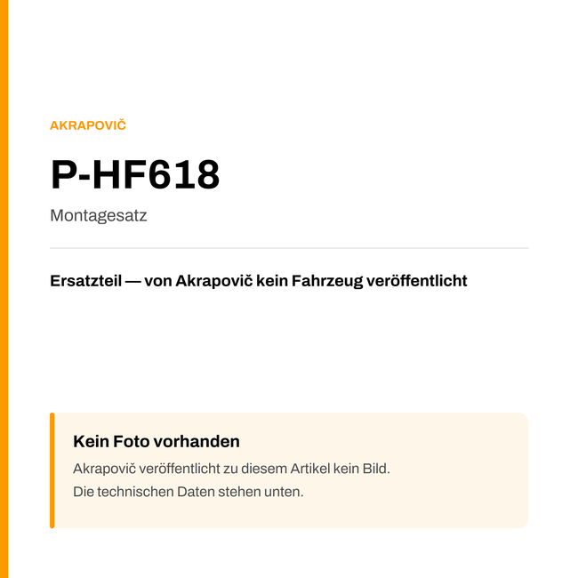 Akrapovic Montagesatz P-HF618 — Platzhalter, kein Herstellerfoto verfügbar