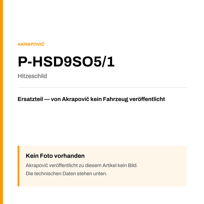 Akrapovic Hitzeschild P-HSD9SO5/1 — Platzhalter, kein Herstellerfoto verfügbar