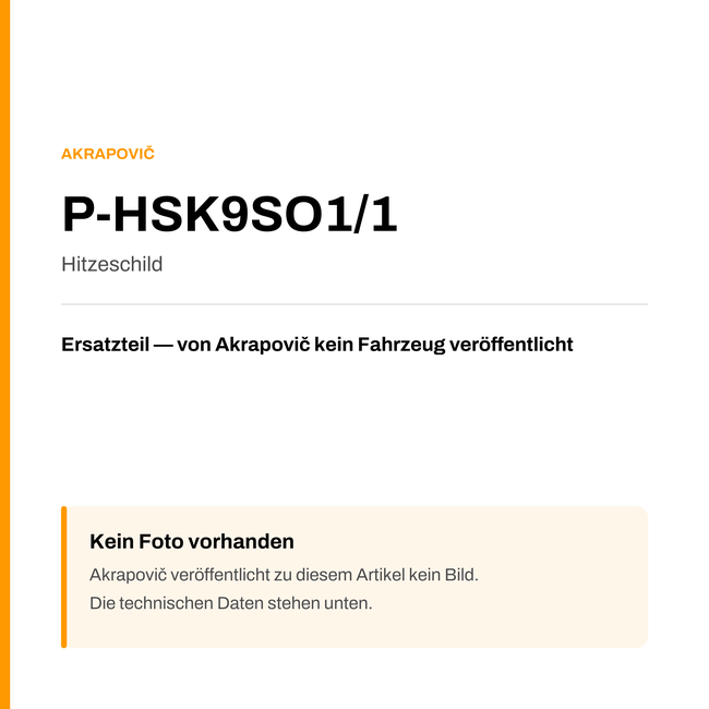 Akrapovic Hitzeschild P-HSK9SO1/1 — Platzhalter, kein Herstellerfoto verfügbar