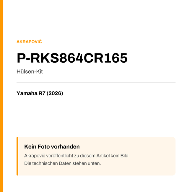 Akrapovic Hülsen-Kit Yamaha R7 (26-26) P-RKS864CR165 — Platzhalter, kein Herstellerfoto verfügbar