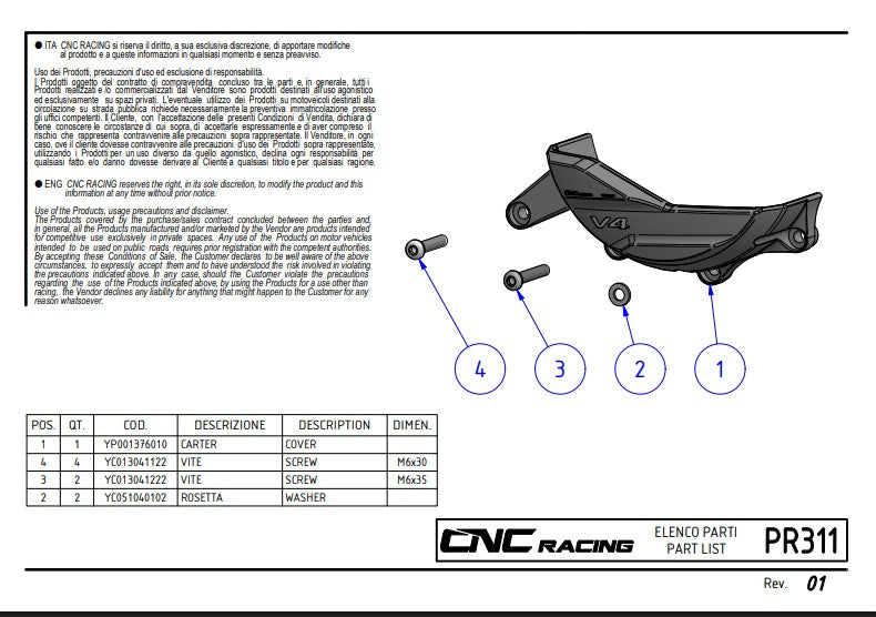 Protection de couvercle de générateur en aluminium Pramac Racing Édition limitée CNC Racing Ducati Panigale V4/S (2025) PR311BPR 