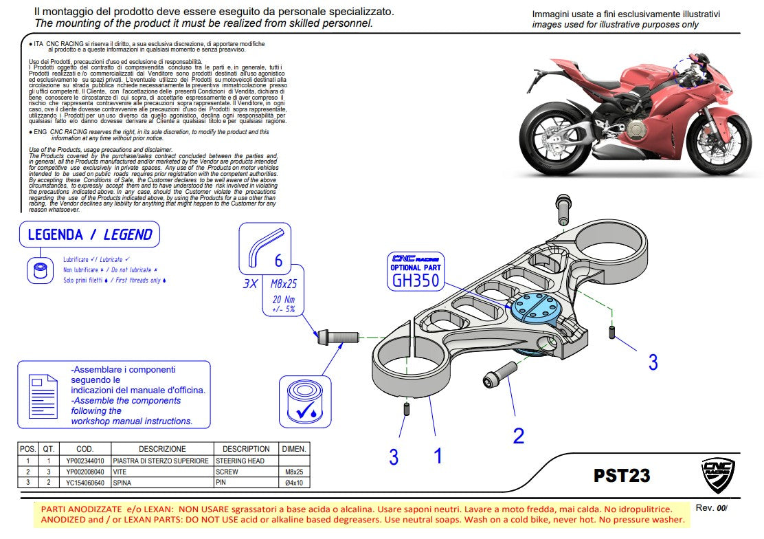 Treppe de direction (HAUT) CNC Racing Ducati Panigale V4/S (2025) PST23BR 