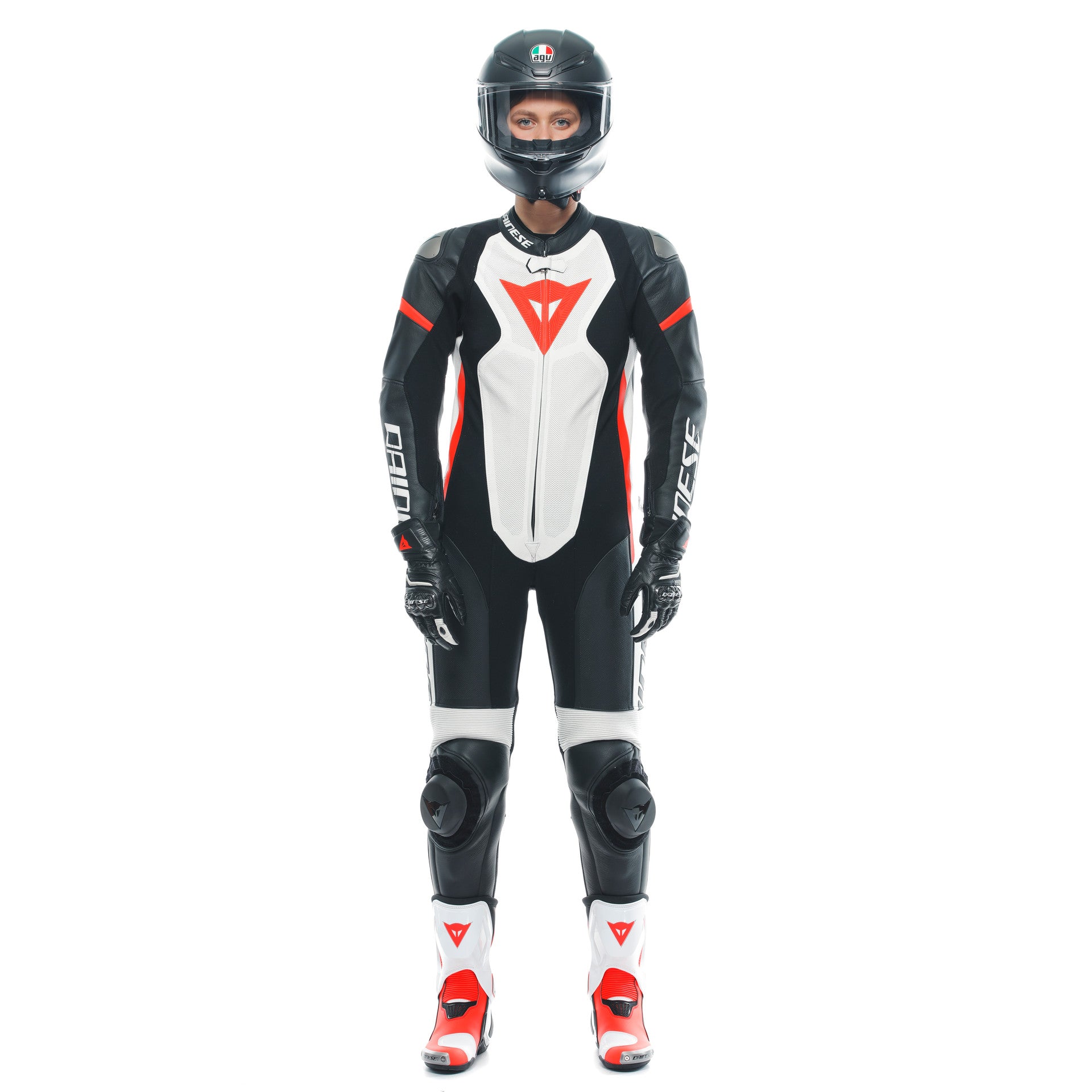 Dainese Grobnik Lady combinaison en cuir intégrale – combinaison de course perforée | Femmes | Blanc/Rouge 