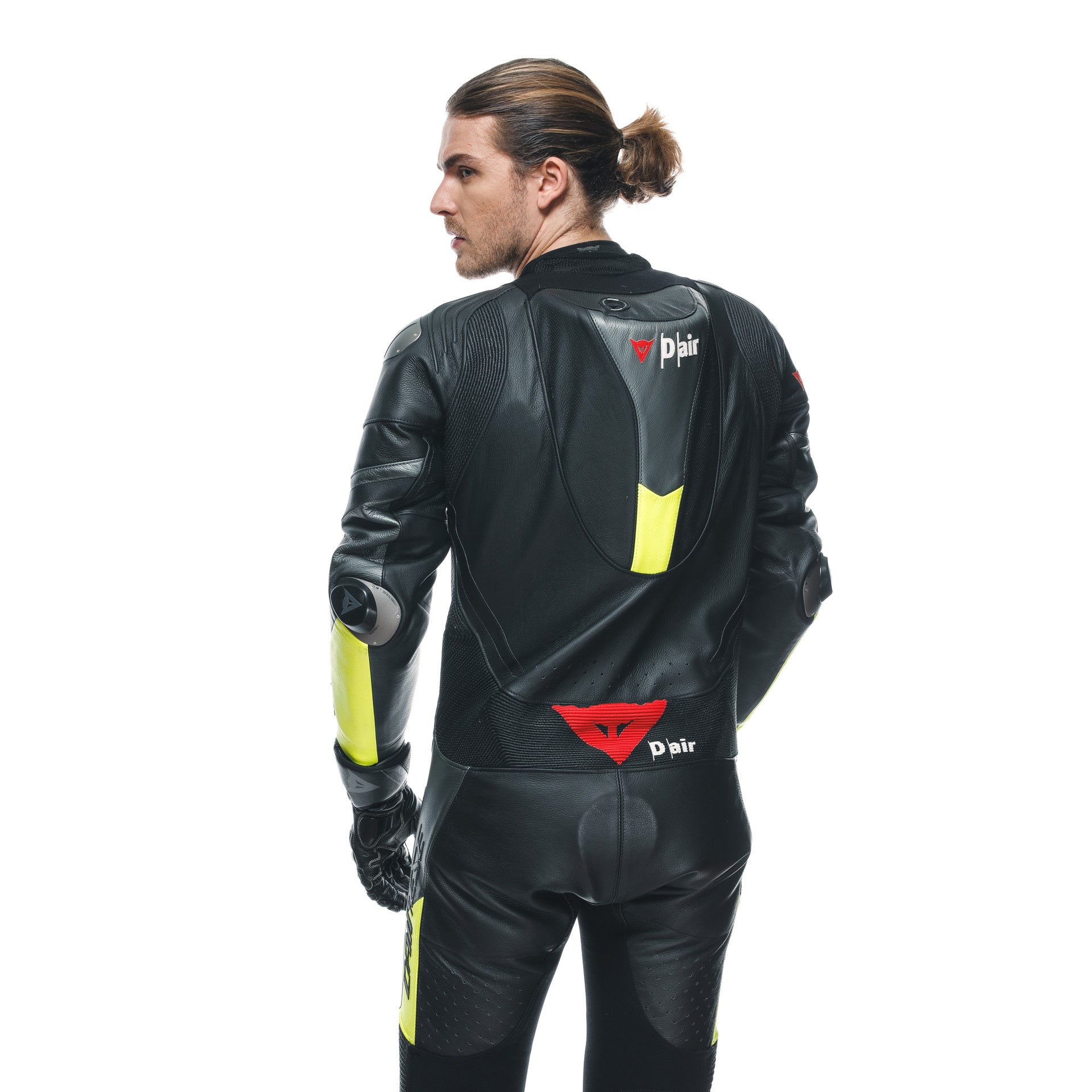 Combinaison en cuir Dainese Misano 3 D-AIR® – Combinaison de course avec airbag perforé | Hommes | Noir/Jaune fluo 