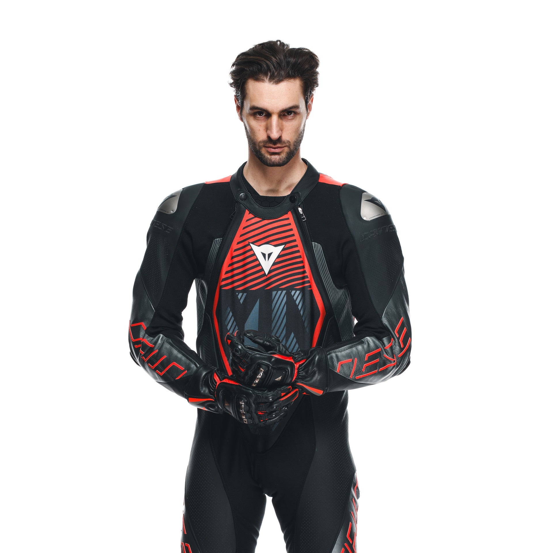 Dainese Audax D-ZIP combinaison en cuir une pièce – Combinaison de course perforée | Hommes | Noir/Rouge 