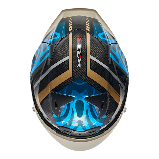 Casque Nexx X.R3R Swirl Carbone Bleu Ciel Or 01XR323489780 