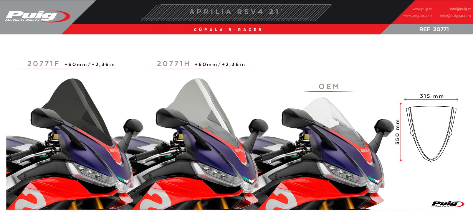 Pare-brise Puig R-Racer Aprilia RSV4/RR/1100 Factory (21-25) 20771 