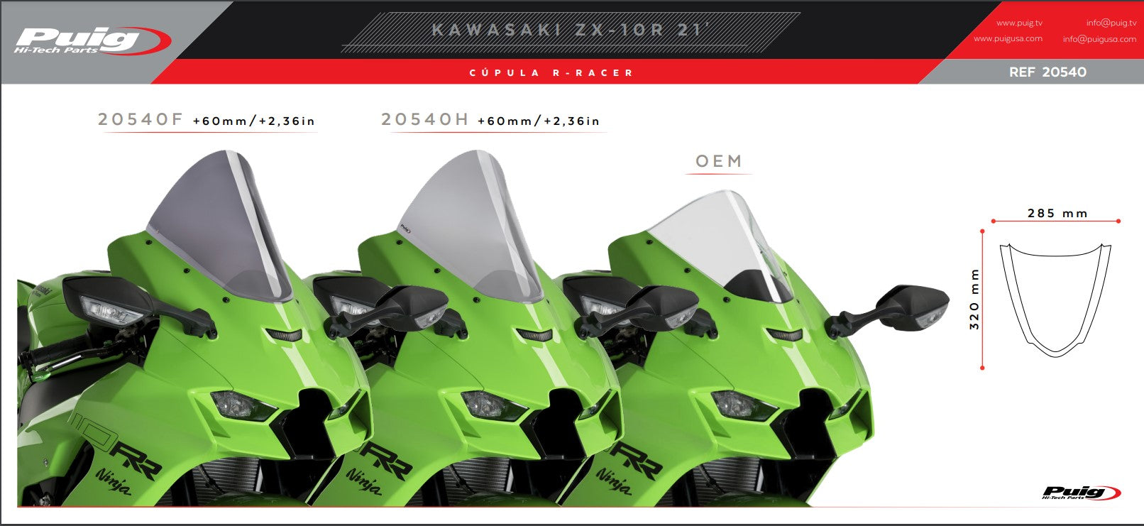 Pare-brise Puig R-Racer Kawasaki ZX-10R/RR (21-25) 20540 