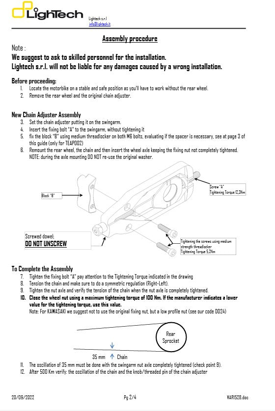 Tendeur de chaîne LighTech Yamaha YZF-R1 RN22 (09-14) TEYA004 