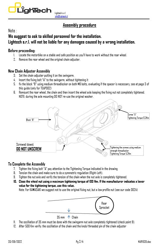 Tendeur de chaîne LighTech Yamaha YZF-R1/M RN65 (20-25) TEYA005 
