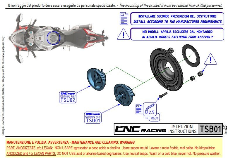 Bouchon de réservoir avec flasque en carbone CNC Racing Ducati Panigale V4/S (2025) TSB01 