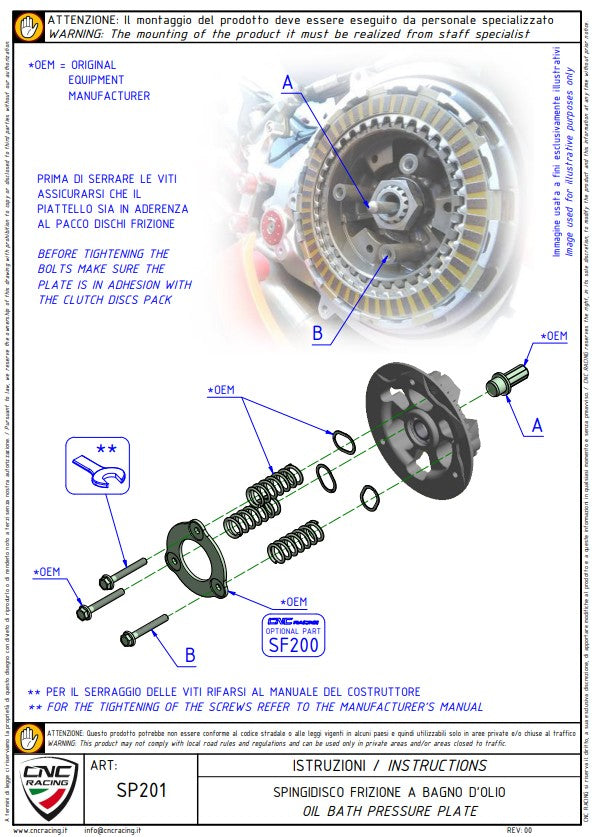 Plaque de pression d'embrayage CNC Racing Ducati Panigale V4/S (2025) SP201 