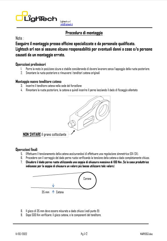 Tendeur de chaîne LighTech Yamaha R6 RJ11, RJ15 (06-16) TEY608 