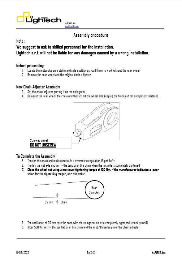 Tendeur de chaîne LighTech Yamaha R6 RJ11, RJ15 (06-16) TEY608 