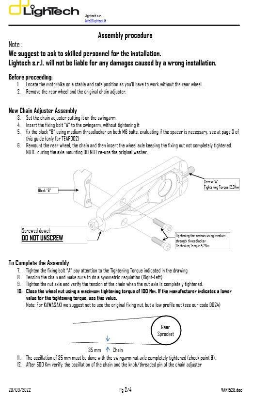 Tendeur de chaîne LighTech Suzuki GSX-R 600 & 750 (11-16) TESU004 