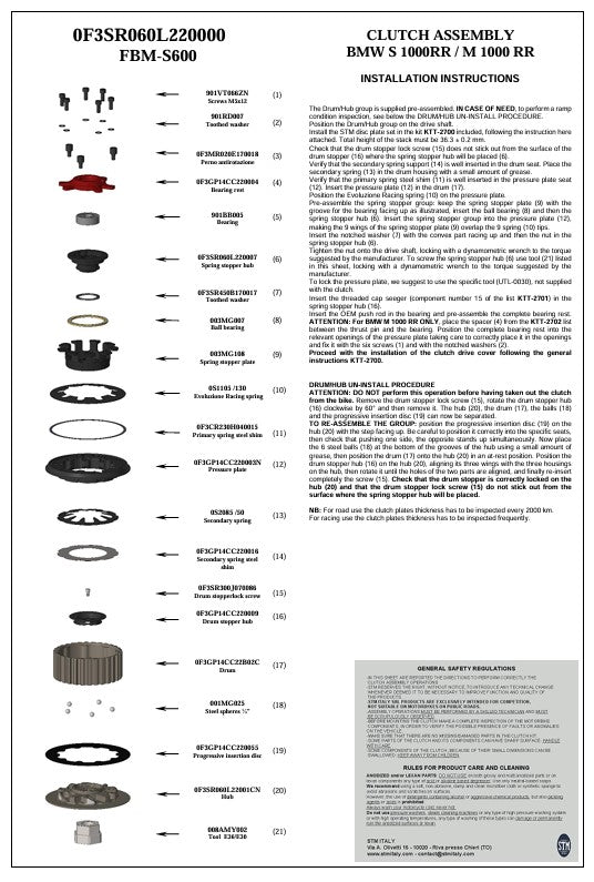 Kit d'embrayage à sec STM BMW S1000RR K67 (19-25) KTT-2700 