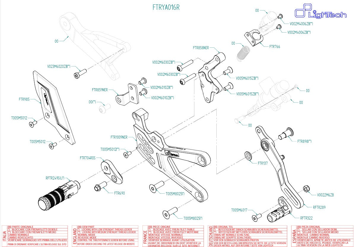 Dispositif de fraisage pour étriers R LighTech Yamaha YZF-R1/M RN32, RN49 & RN65 (15-26) FTRYA016R 
