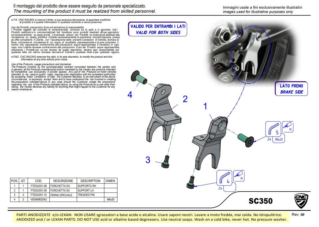 Supports de stand CNC Racing Ducati Panigale V4/S (2025) SC350 