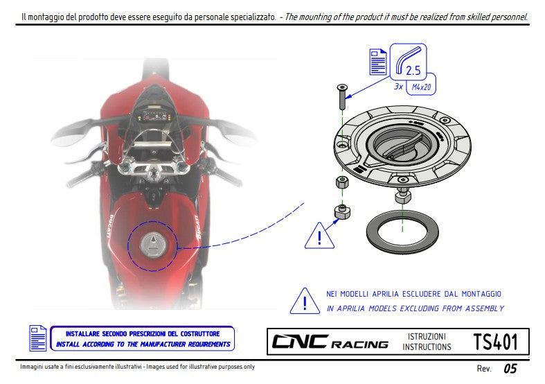 Bouchon de réservoir avec fermeture rapide Livery Tricolore CNC Racing Ducati Panigale V4/S (2025) TS401R 