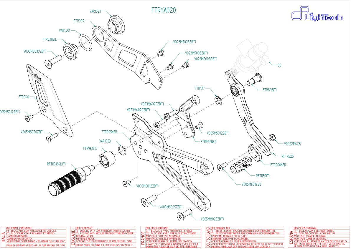 Système de freinage Track-Use LighTech Yamaha YZF-R1/M RN32, RN49 & RN65 (15-25) FTRYA020 