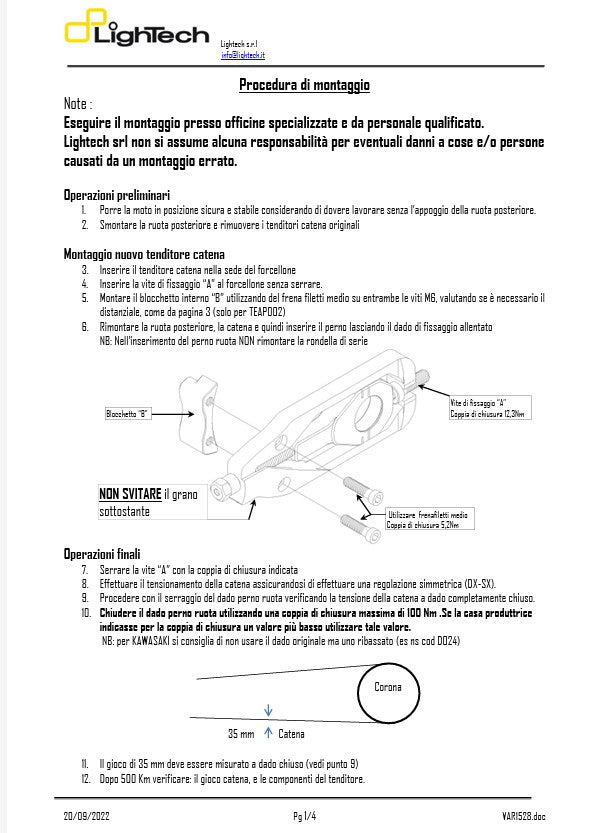 Tendeur de chaîne LighTech Yamaha YZF-R1/M RN65 (20-25) TEYA005 