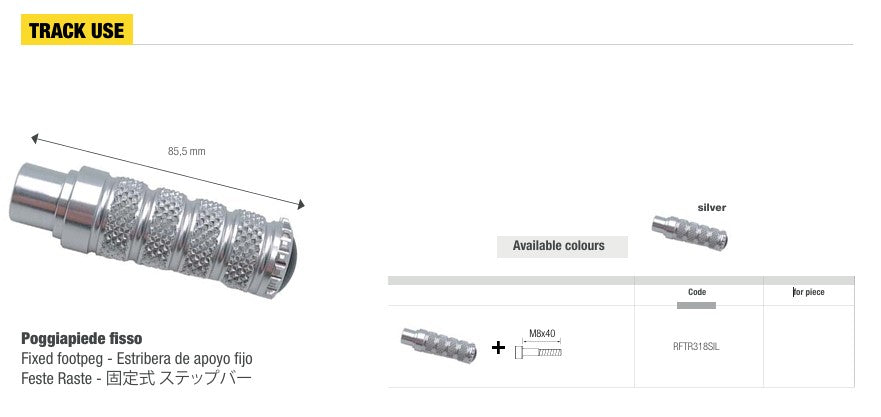 LighTech pièce de rechange pour frein Track-Use fixe 85,5 mm – Argent/Noir | RFTR318 