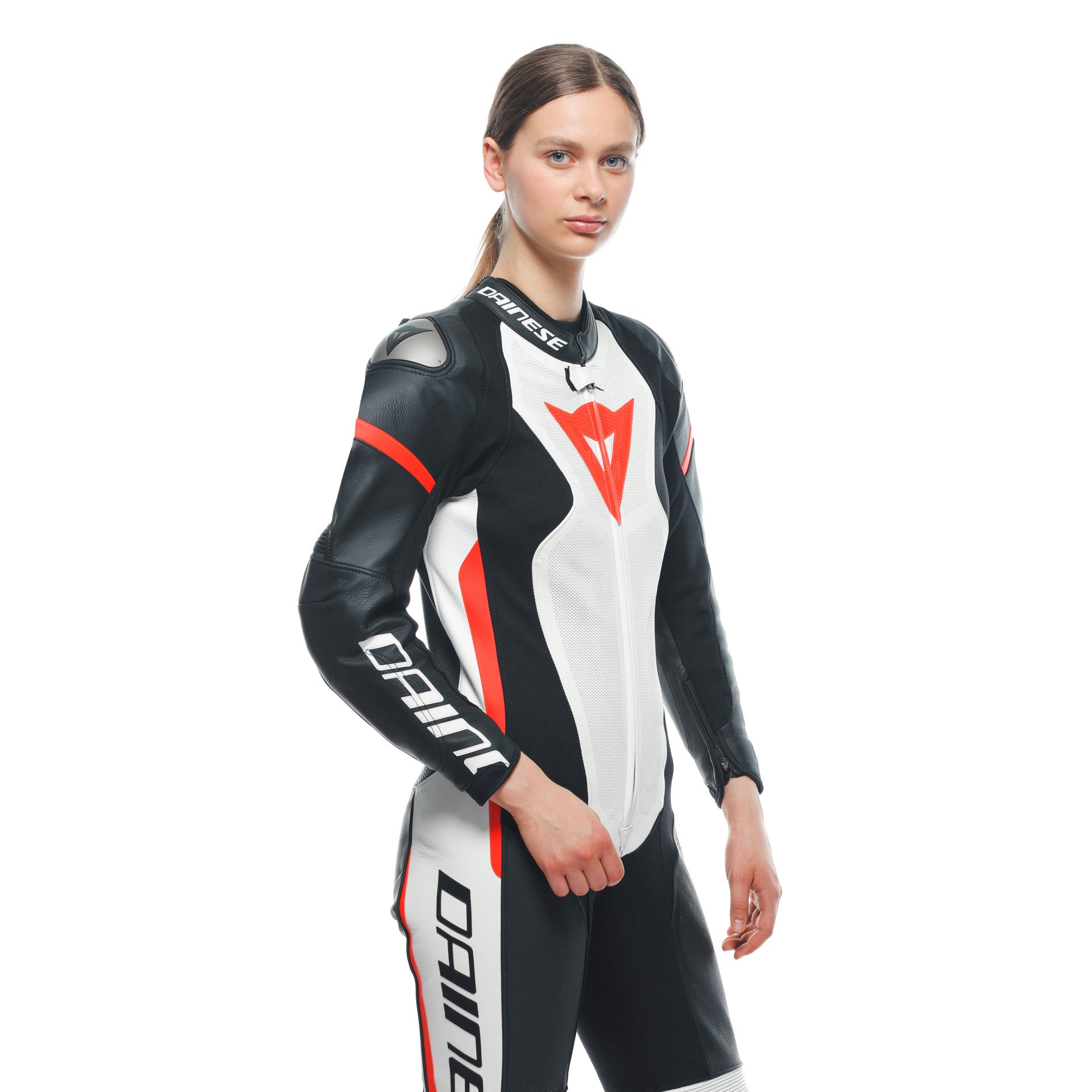 Dainese Grobnik Lady combinaison en cuir intégrale – combinaison de course perforée | Femmes | Blanc/Rouge 