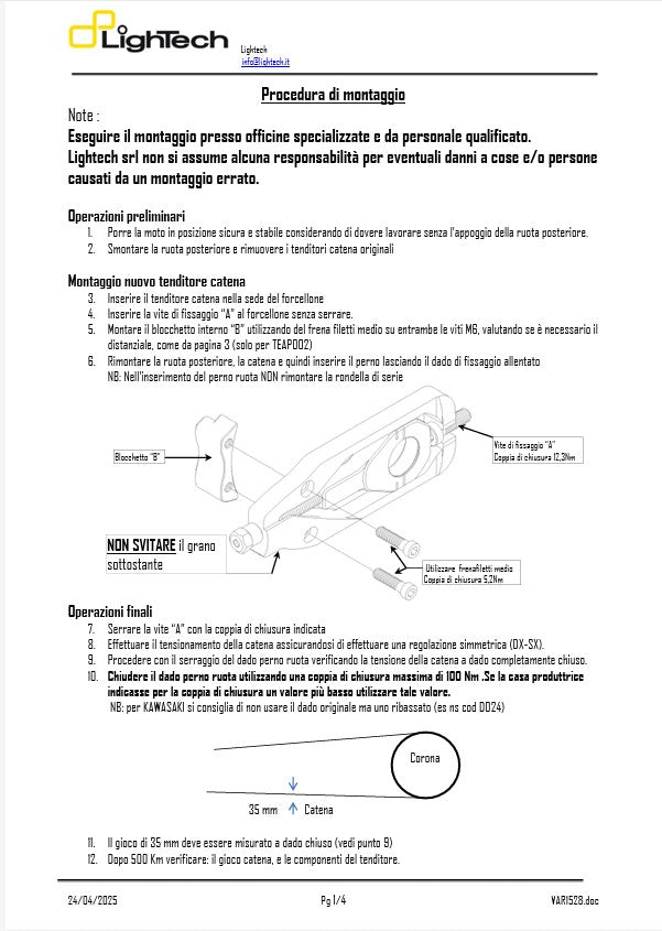 Tendeur de chaîne LighTech BMW S1000RR K46 (09-18) TEBM002 
