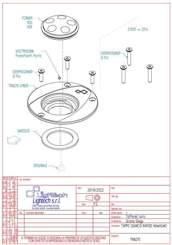 Bouchon de réservoir à vis LighTech Kawasaki ZX-10 R/RR (06-20) TRN215 