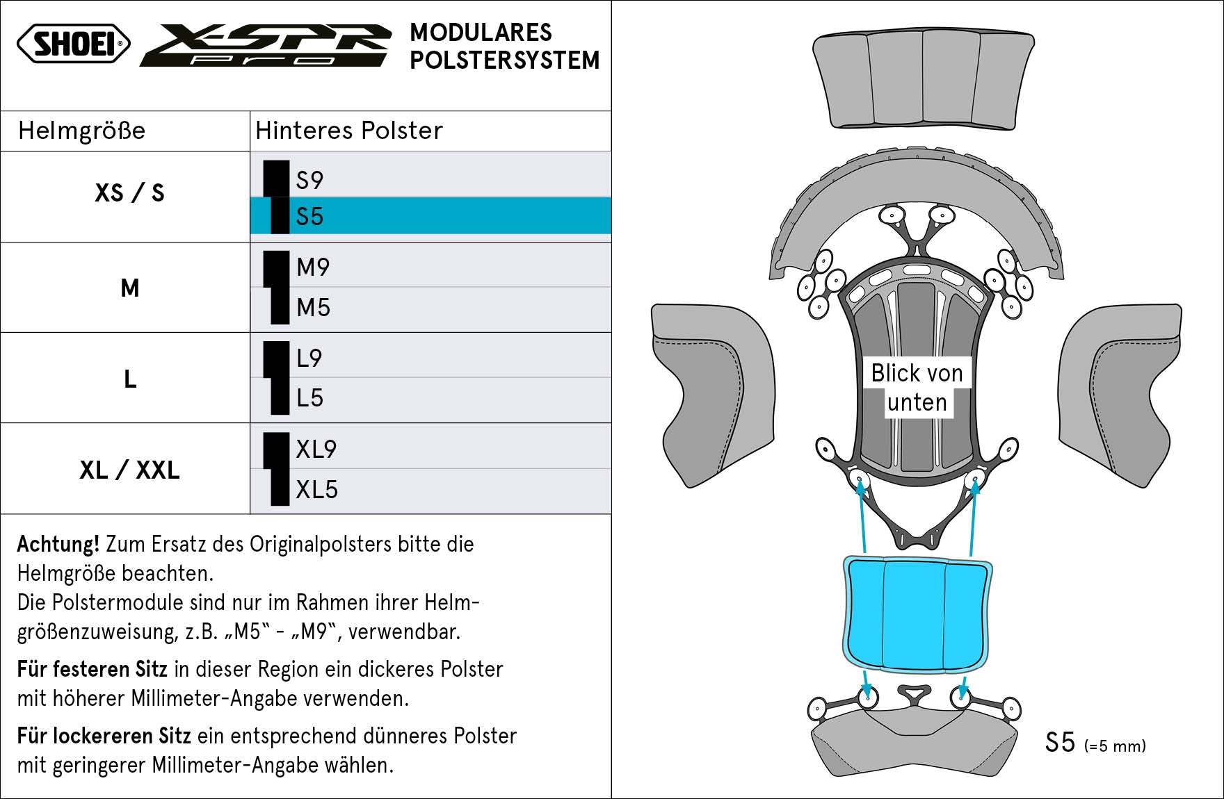 Coussin arrière Shoei S5 (XPRO) Type-P pour X-SPR PRO 