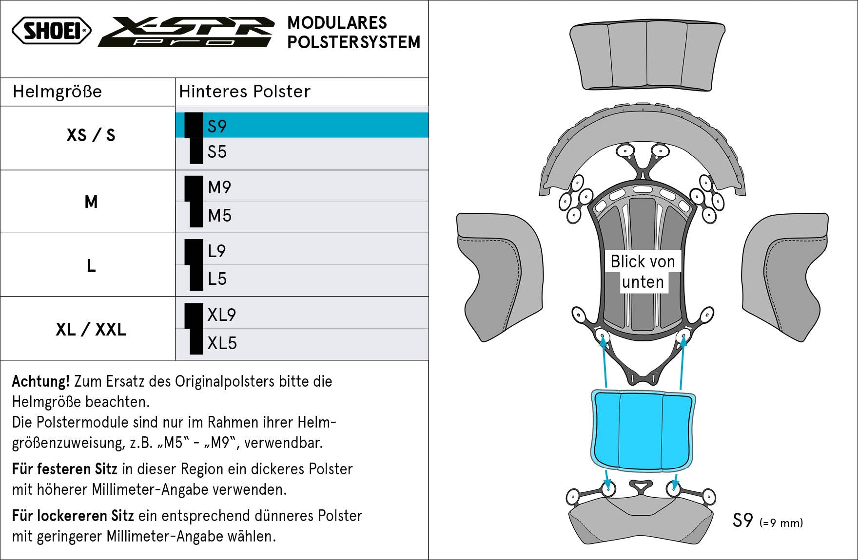 Coussin de tête arrière Shoei S9 (XPRO) Type-P pour X-SPR PRO 