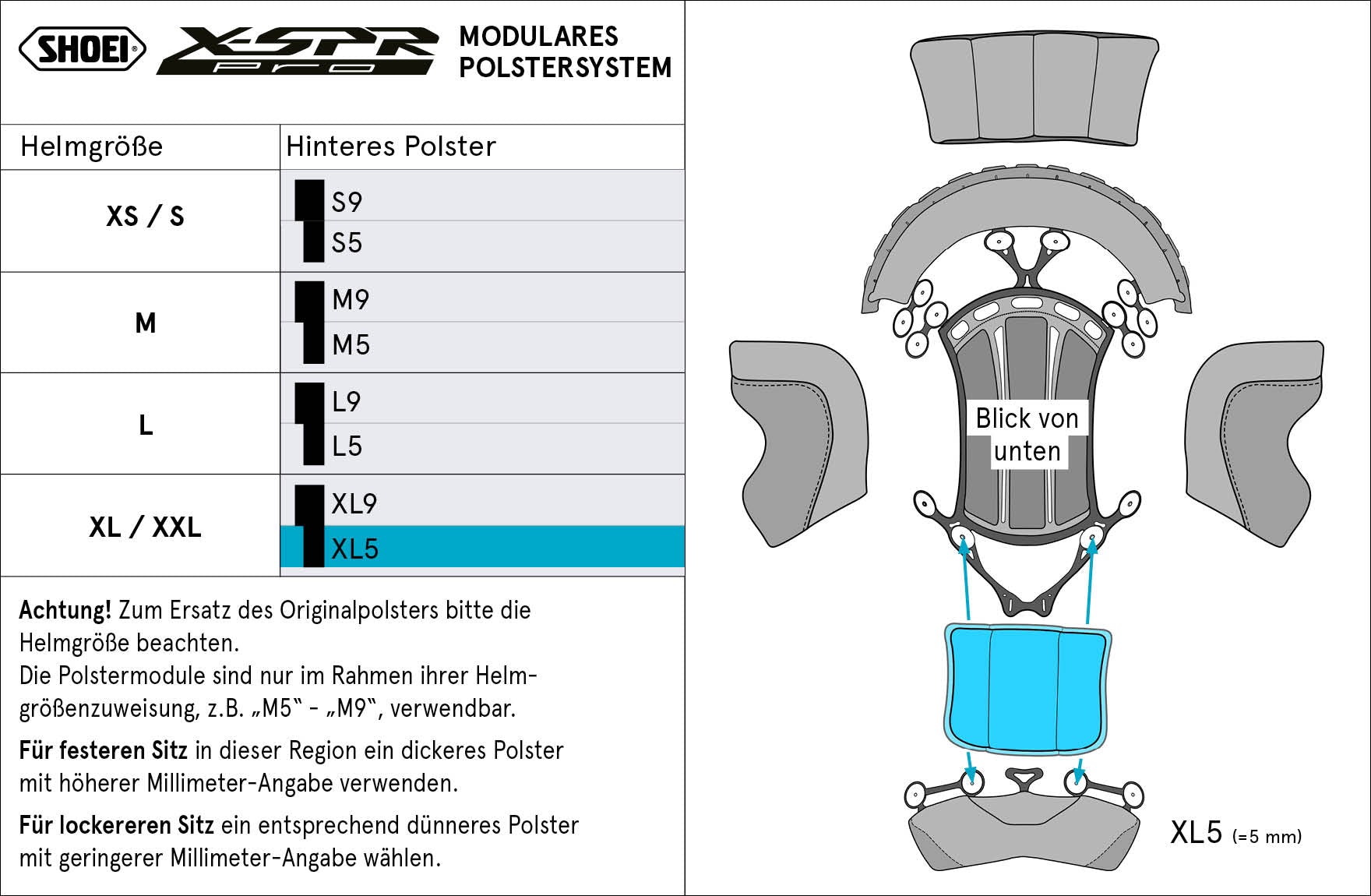 Coussin arrière Shoei XL5 (XPRO) Type-P pour X-SPR PRO 