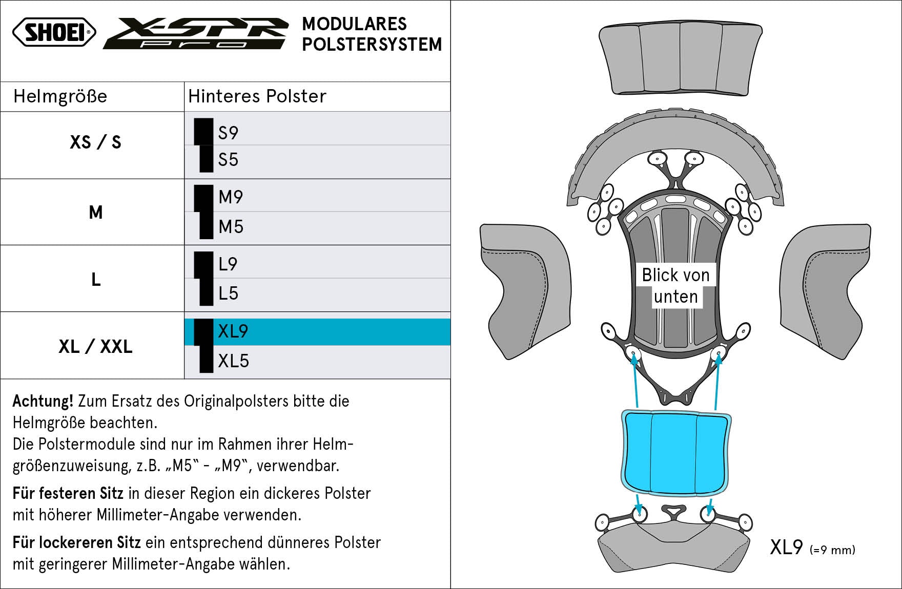 Coussin arrière Shoei XL9 (XPRO) Type-P pour X-SPR PRO 