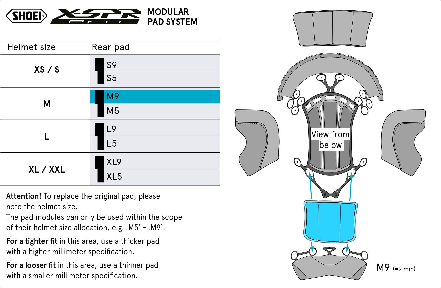 Coussin arrière Shoei M9 (XPRO) Type-P pour X-SPR PRO 